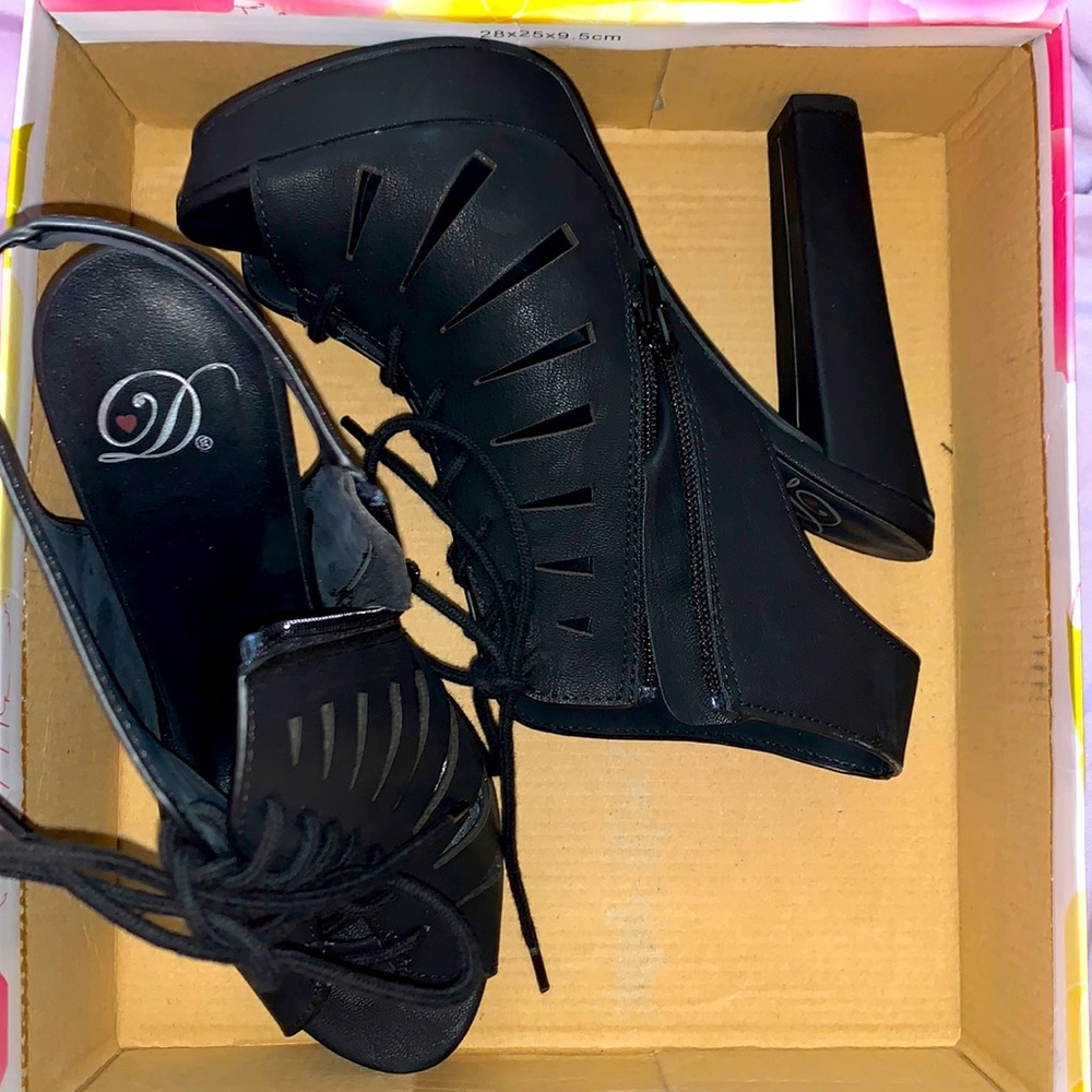 Black Open Back String Heels
